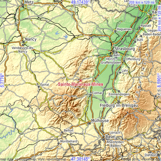 Topographic map of Sainte-Marie-aux-Mines