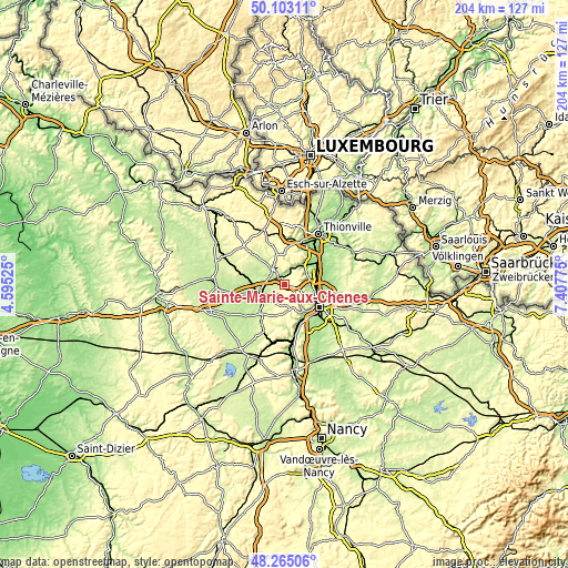 Topographic map of Sainte-Marie-aux-Chênes