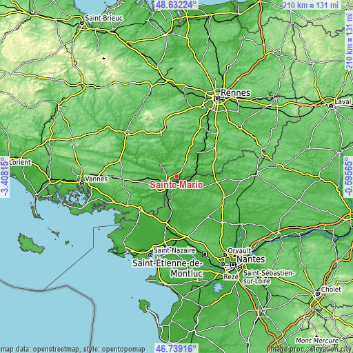 Topographic map of Sainte-Marie