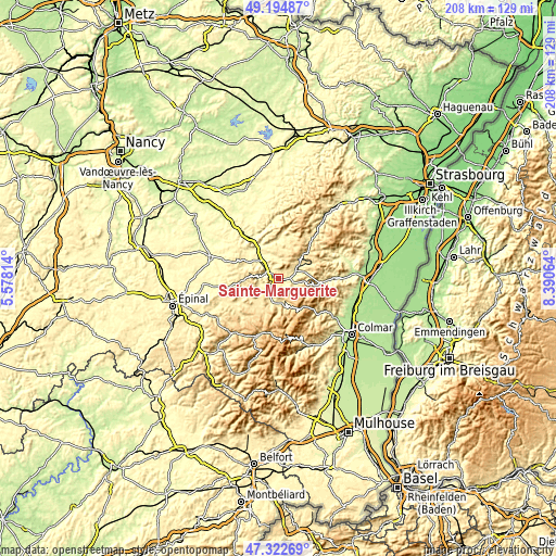 Topographic map of Sainte-Marguerite