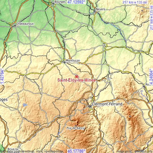 Topographic map of Saint-Éloy-les-Mines