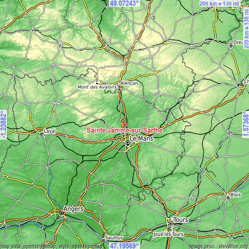 Topographic map of Sainte-Jamme-sur-Sarthe