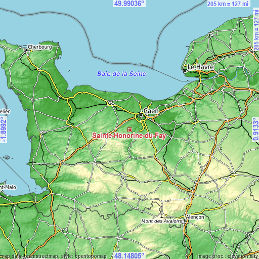 Topographic map of Sainte-Honorine-du-Fay