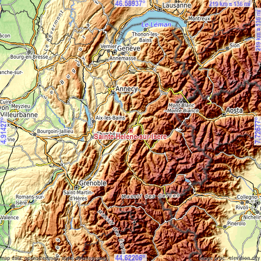 Topographic map of Sainte-Hélène-sur-Isère