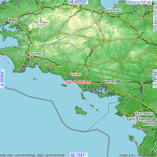 Topographic map of Sainte-Hélène