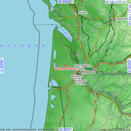 Topographic map of Sainte-Hélène