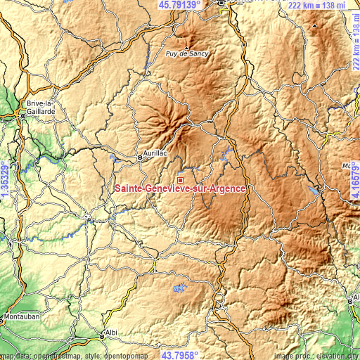 Topographic map of Sainte-Geneviève-sur-Argence