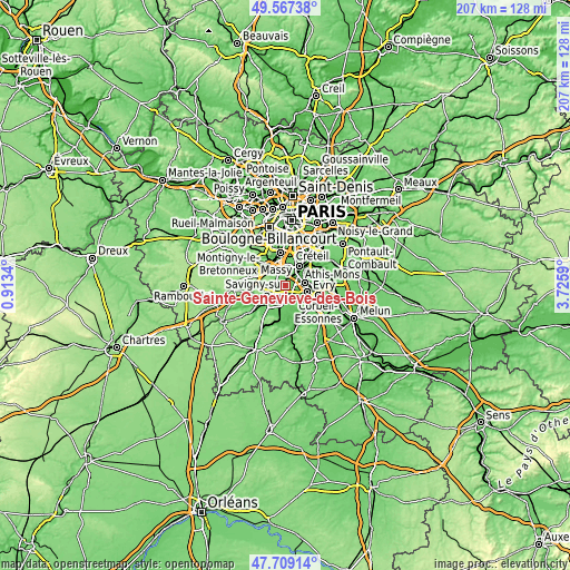 Topographic map of Sainte-Geneviève-des-Bois