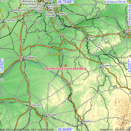 Topographic map of Sainte-Geneviève-des-Bois