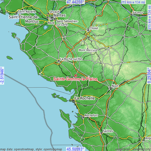 Topographic map of Sainte-Gemme-la-Plaine