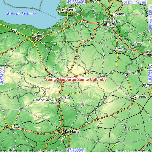 Topographic map of Sainte-Gauburge-Sainte-Colombe