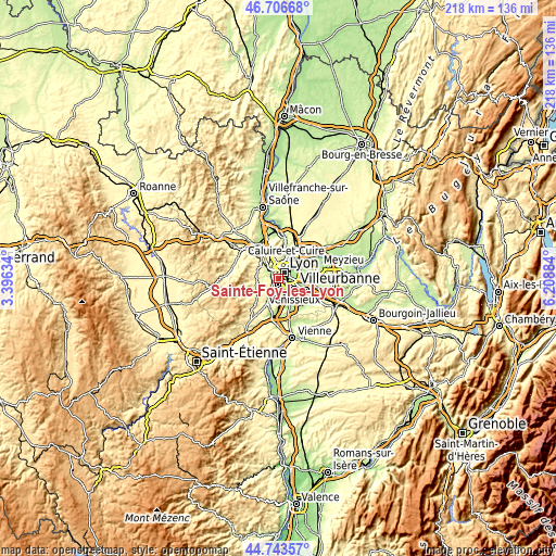 Topographic map of Sainte-Foy-lès-Lyon