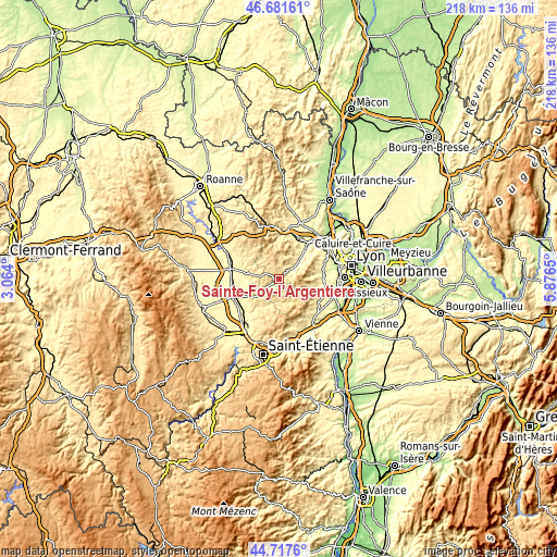 Topographic map of Sainte-Foy-l’Argentière