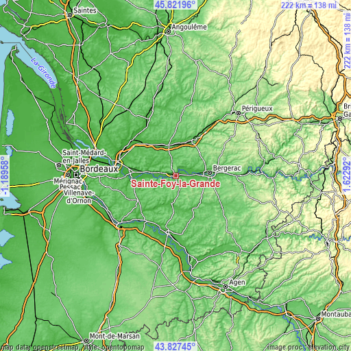 Topographic map of Sainte-Foy-la-Grande