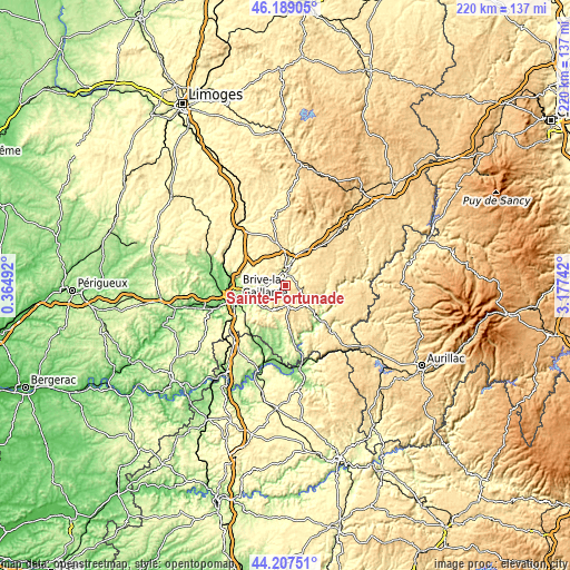 Topographic map of Sainte-Fortunade