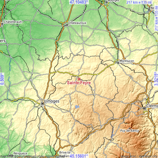 Topographic map of Sainte-Feyre