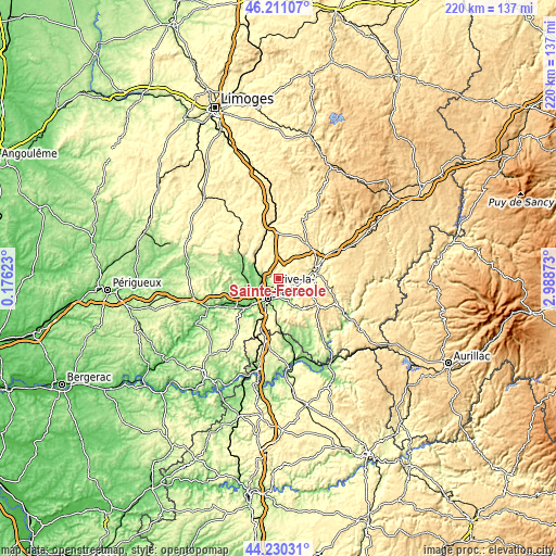 Topographic map of Sainte-Féréole