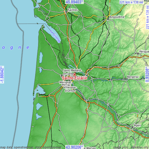 Topographic map of Sainte-Eulalie