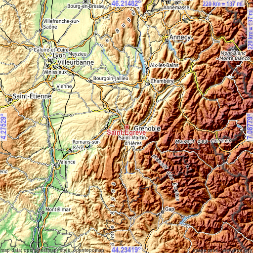 Topographic map of Saint-Égrève