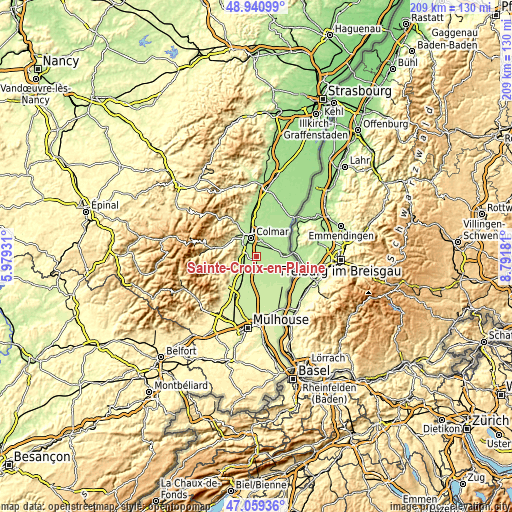 Topographic map of Sainte-Croix-en-Plaine