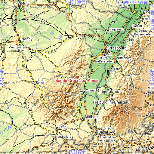 Topographic map of Sainte-Croix-aux-Mines