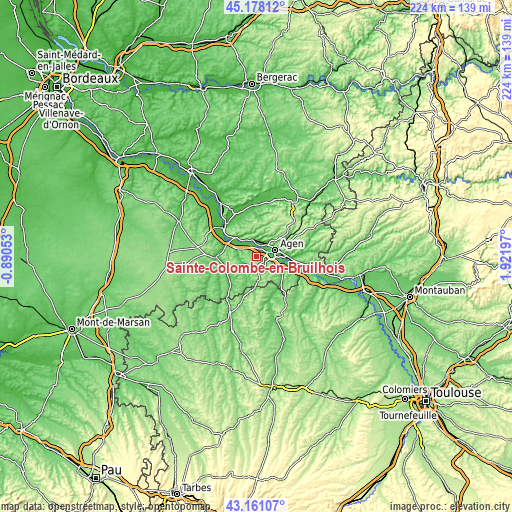 Topographic map of Sainte-Colombe-en-Bruilhois