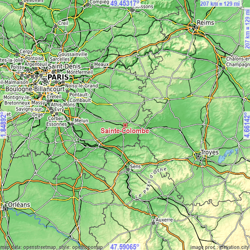 Topographic map of Sainte-Colombe