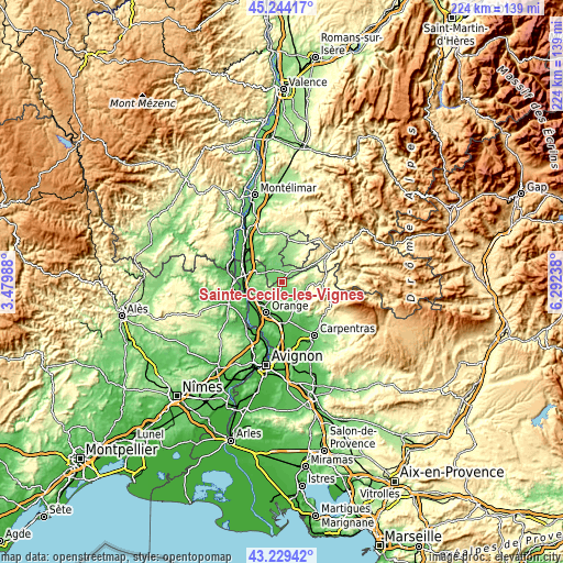 Topographic map of Sainte-Cécile-les-Vignes