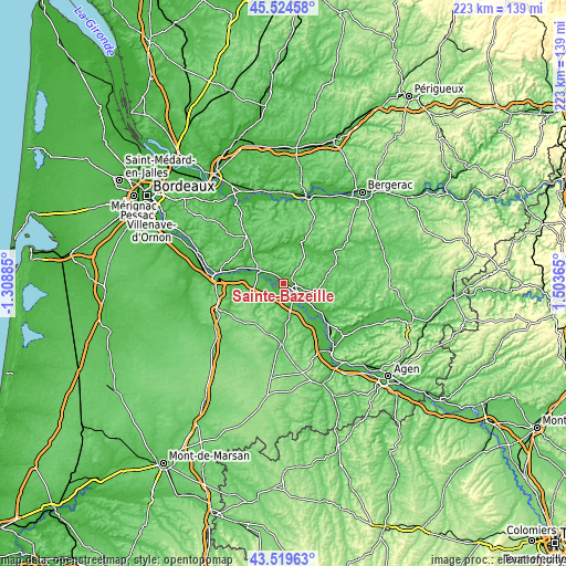 Topographic map of Sainte-Bazeille