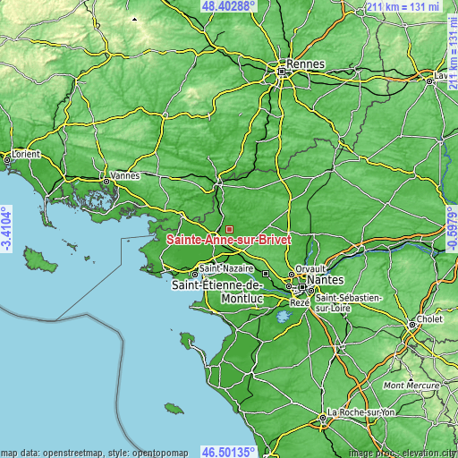 Topographic map of Sainte-Anne-sur-Brivet