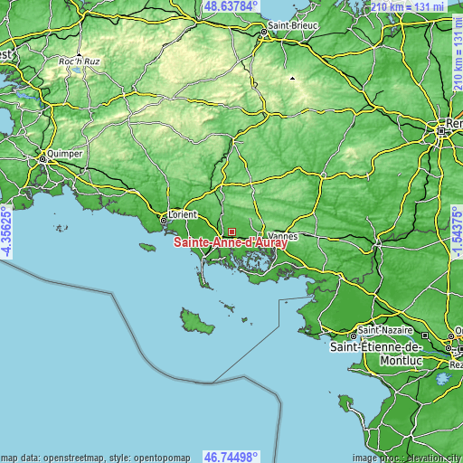 Topographic map of Sainte-Anne-d'Auray