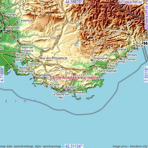 Topographic map of Sainte-Anastasie-sur-Issole