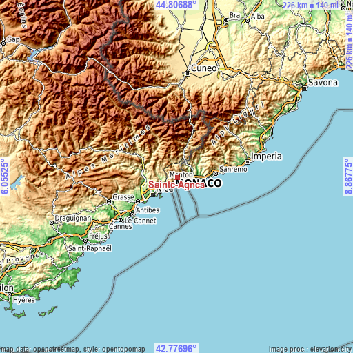 Topographic map of Sainte-Agnès