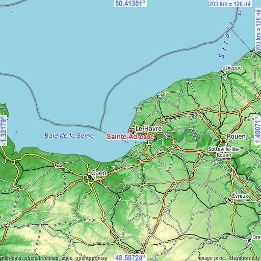 Topographic map of Sainte-Adresse