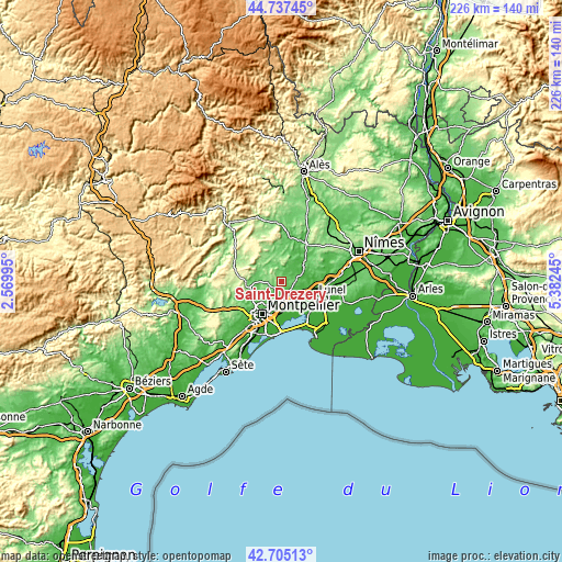 Topographic map of Saint-Drézéry