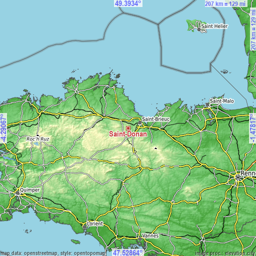 Topographic map of Saint-Donan