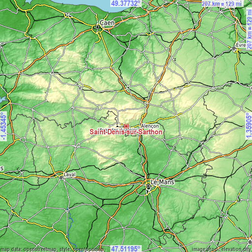 Topographic map of Saint-Denis-sur-Sarthon