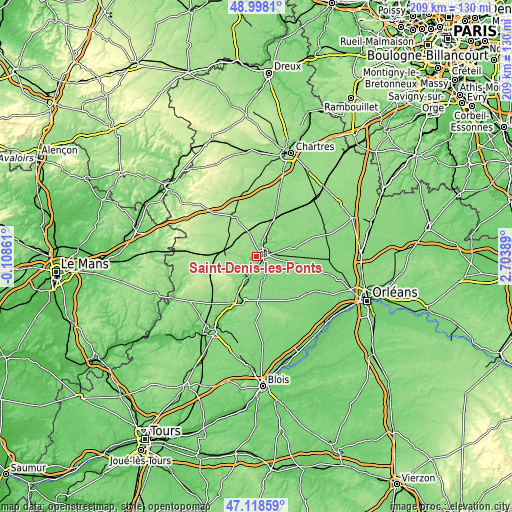 Topographic map of Saint-Denis-les-Ponts