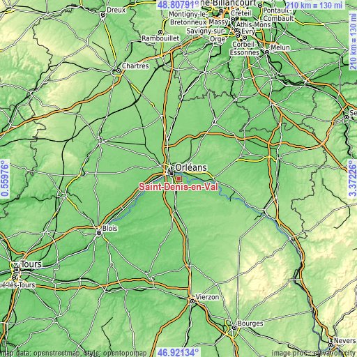 Topographic map of Saint-Denis-en-Val