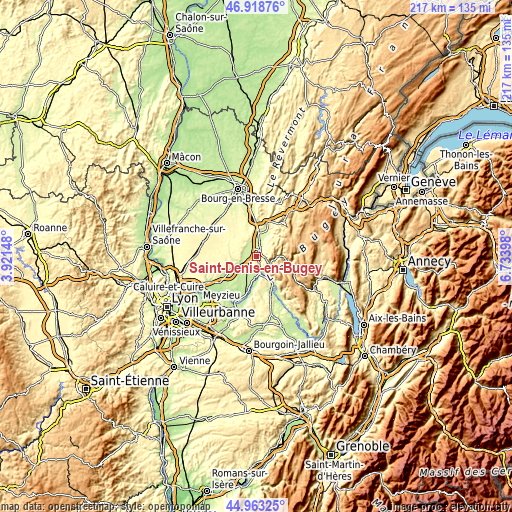 Topographic map of Saint-Denis-en-Bugey