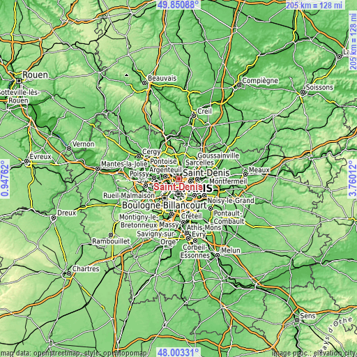 Topographic map of Saint-Denis