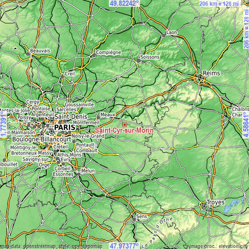 Topographic map of Saint-Cyr-sur-Morin