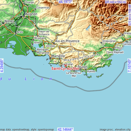 Topographic map of Saint-Cyr-sur-Mer