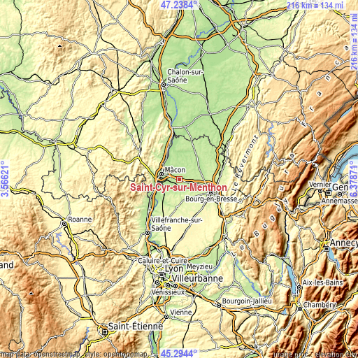 Topographic map of Saint-Cyr-sur-Menthon
