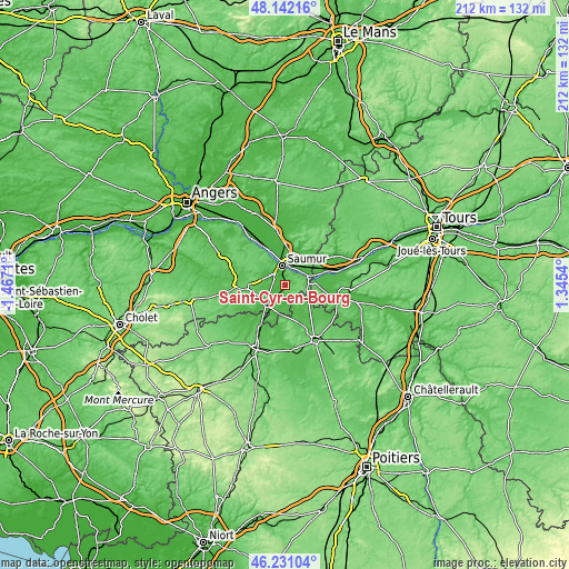 Topographic map of Saint-Cyr-en-Bourg