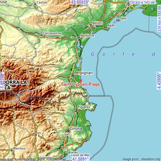 Topographic map of Saint-Cyprien-Plage