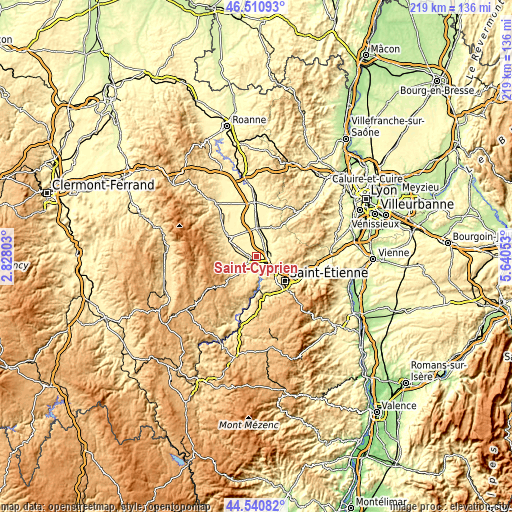 Topographic map of Saint-Cyprien