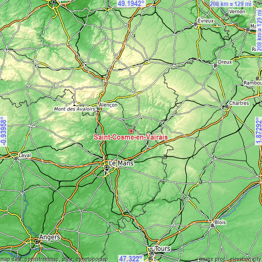 Topographic map of Saint-Cosme-en-Vairais