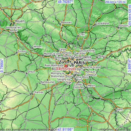 Topographic map of Saint-Cloud
