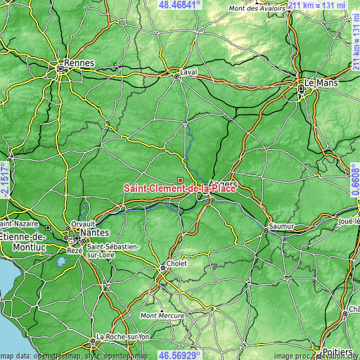 Topographic map of Saint-Clément-de-la-Place